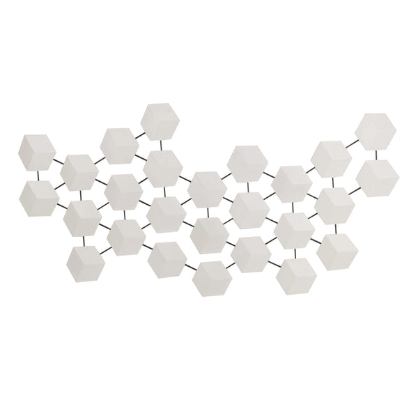 44" Staggered Hexagons Metal Wall Decor, White/bla