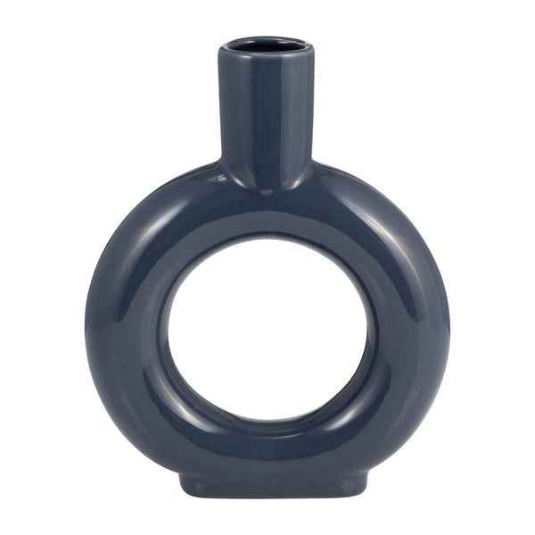 Cer, 9" Round Cut-out Vase, Cobalt Blue