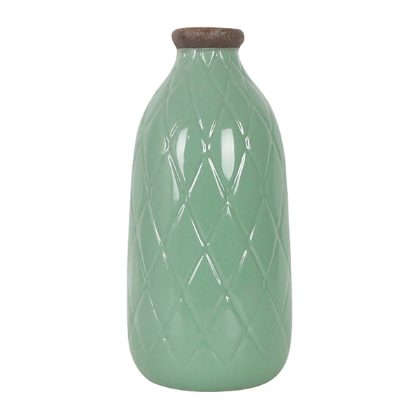 Cer, 9" Plaid Textured Vase, Dark Sage