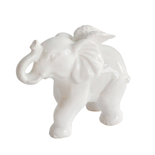 Ceramic 8" Elephant Angel Figurine, White