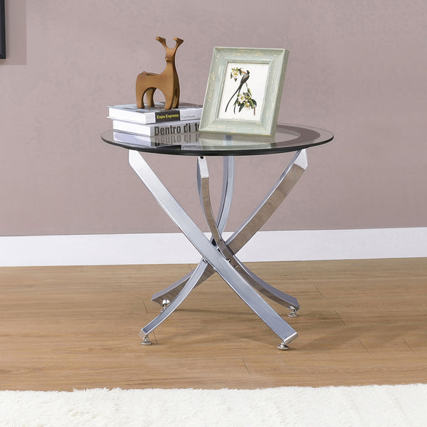 Brooke Glass Top End Table Chrome and Black