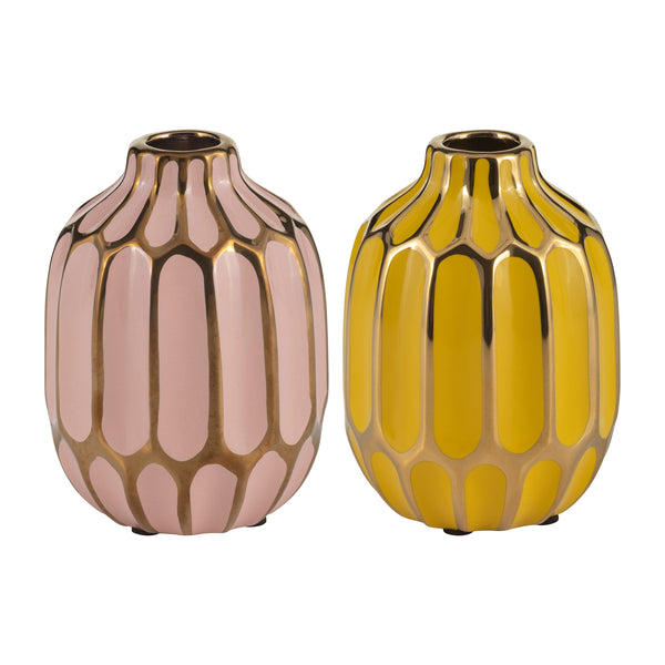 Ceramic Vase, 5"h, S/2, Blush/yellow