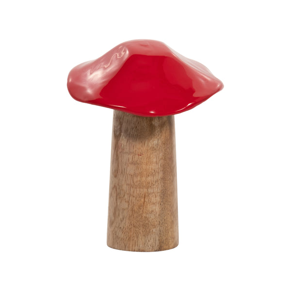 Wood, 6" Toadstool Mushroom, Red