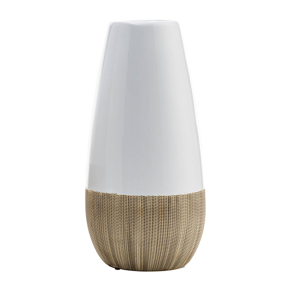 Cer, 9"h 2-tone Vase, Creme/white