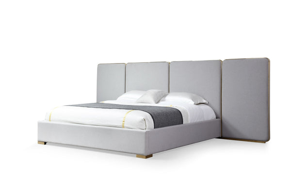Modrest Athena & Rothsay - Modern Grey Fabric + Wenge + Gold Bedroom Set