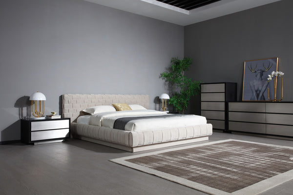 Eastern King Modrest Concord - Modern Grey Velvet + Black Marble + Black Ash + Aluminum Bedroom Set