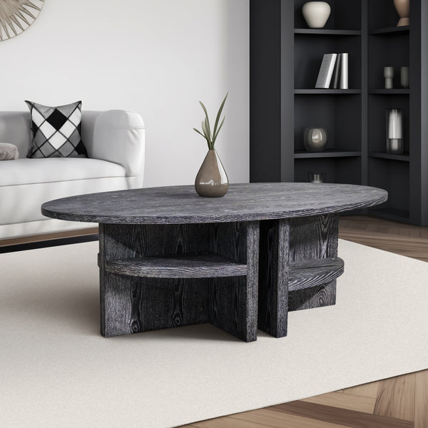Oval Coffee Table With Bottom Shelves, Gray