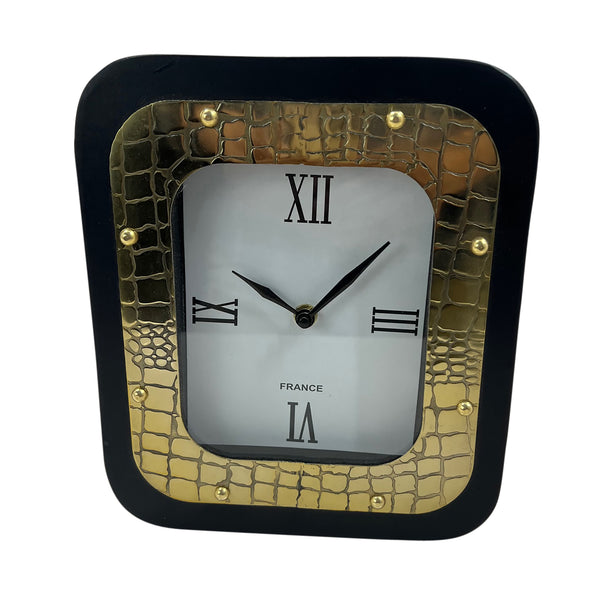9" Croc Print Curved Metal Clock, Black/gold