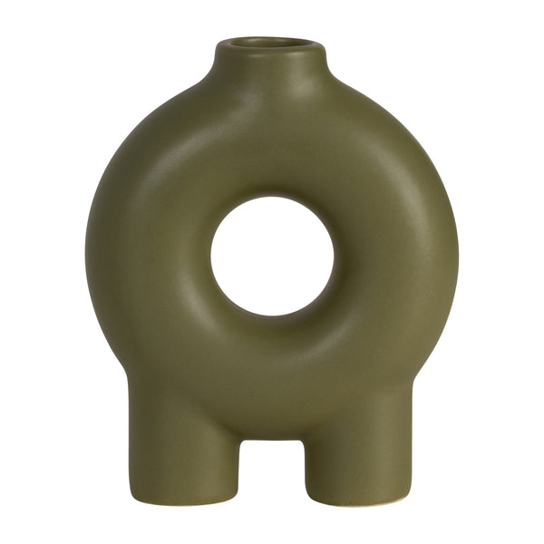 Cer,7",donut Footed Vase,olive