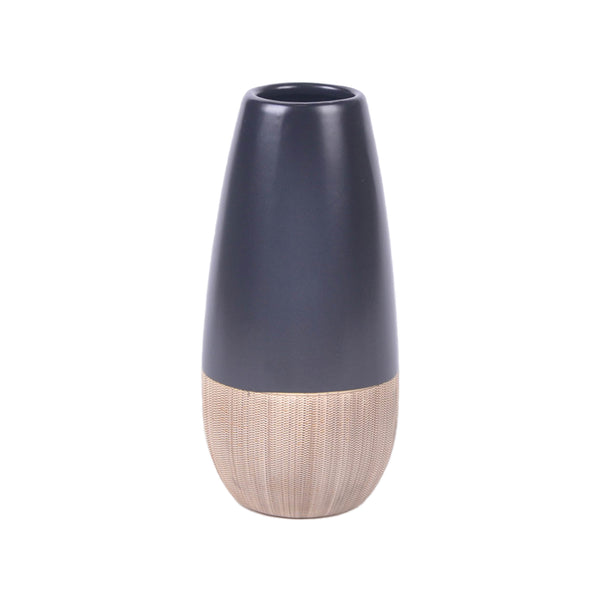 Cer, 9"h 2-tone Vase, Creme/blk
