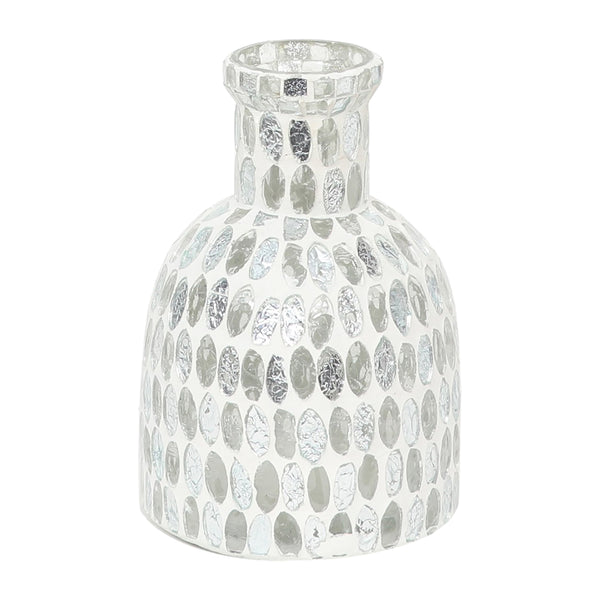 Glass, 6"h Mosaic Vase, White