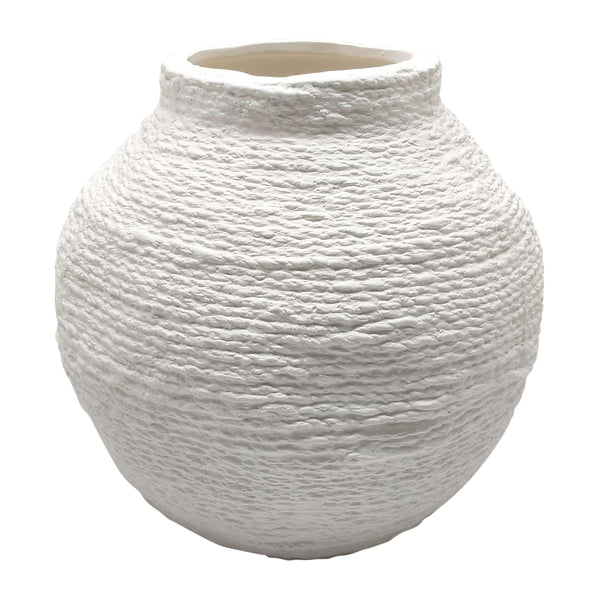 7" Woven Textured Vase, White