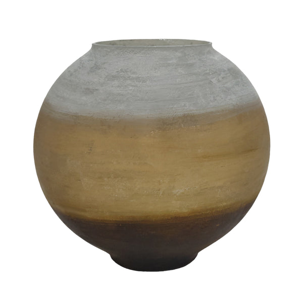 13" Gold Ombre Round Vase, White/gold