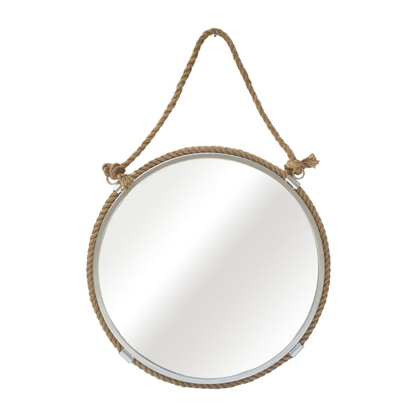 Metal 24" Mirror With Rope, Silver/natural
