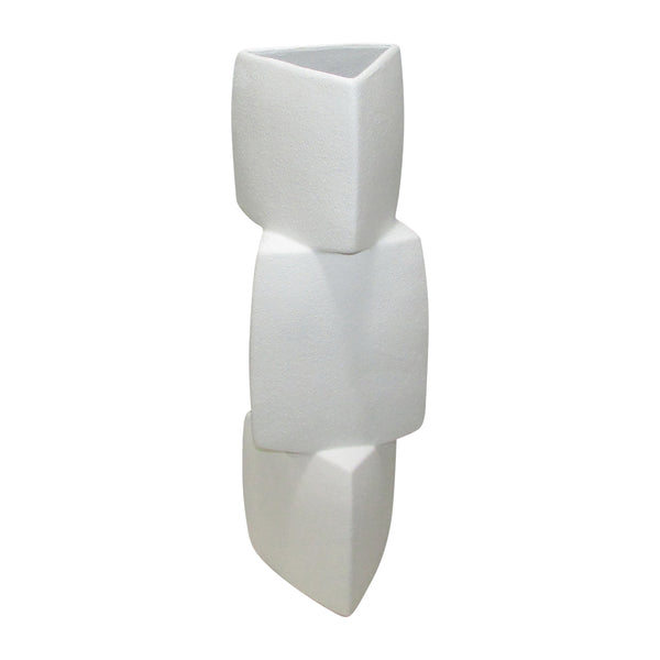 17" Stacked Triangle Rough Vase,ivory