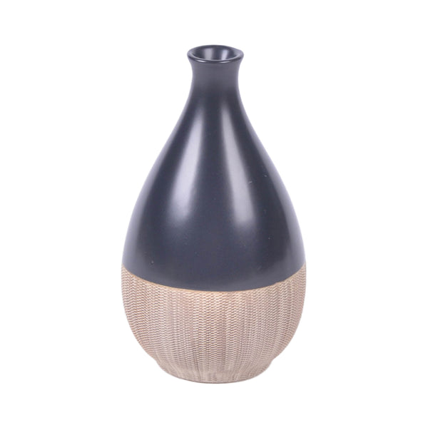Cer, 7"h 2-tone Teardrop Vase, Creme/blk