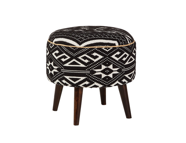 Camila Round Upholstered Ottoman Black and White