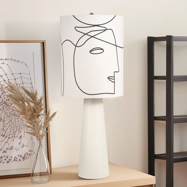 Resin 33" Modern Pillar Table Lamp, White/ Kd