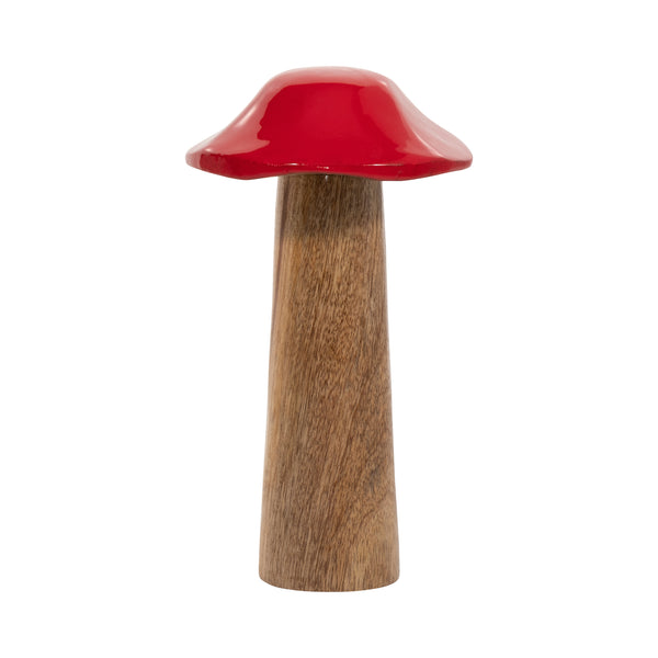 Wood, 8" Toadstool Mushroom, Red