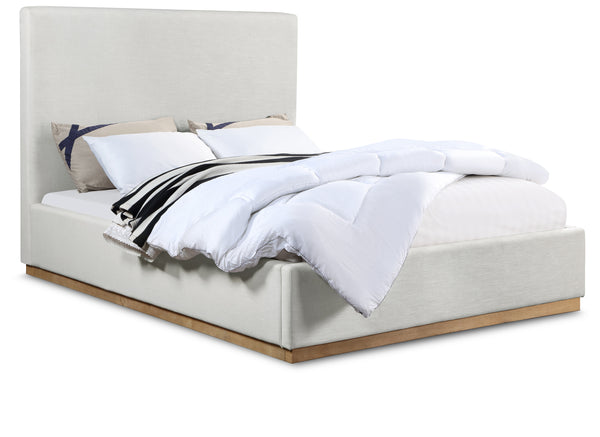 Alfie Cream Linen Textured Fabric Queen Bed