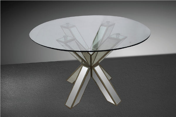 Hancock Transitional Mirrored Round Glass Dining Table