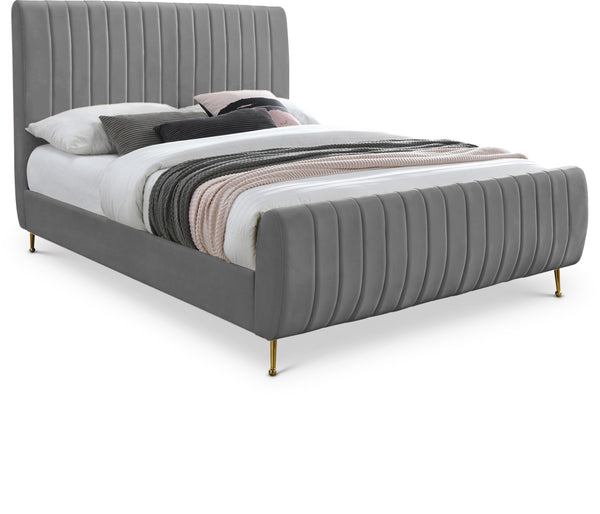 Zara Grey Velvet Queen Bed (3 Boxes)
