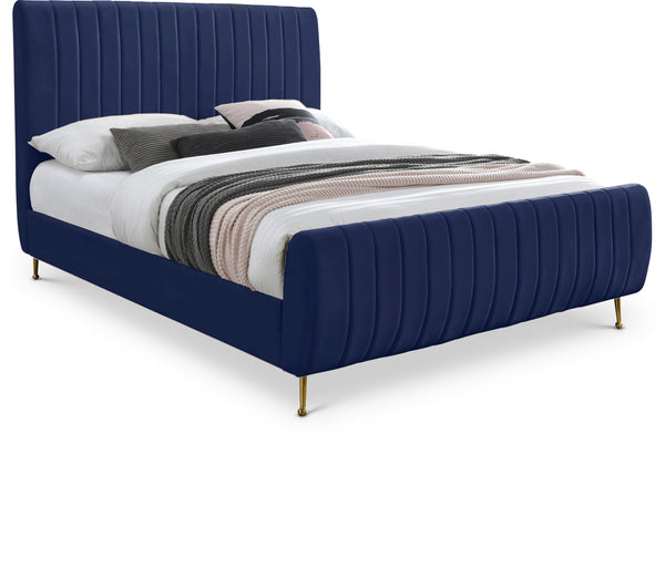 Zara Navy Velvet Full Bed (3 Boxes)