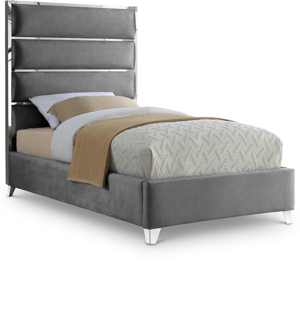 Zuma Grey Velvet Twin Bed