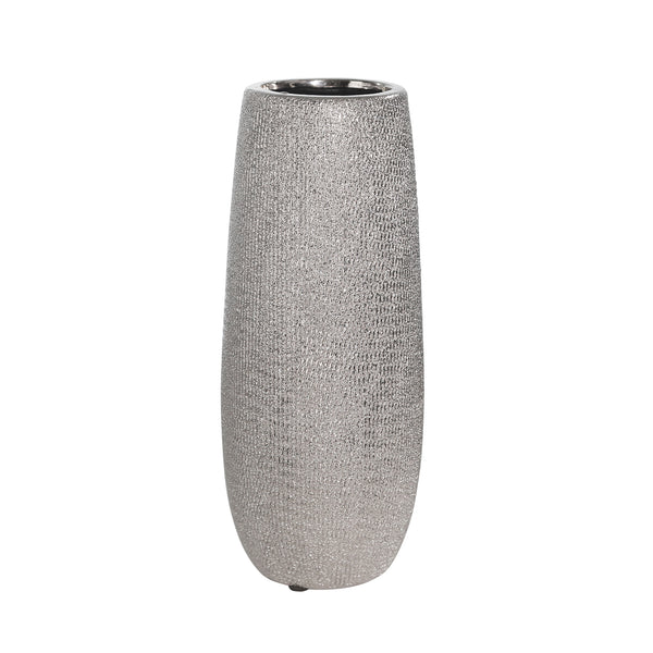 Ceramic 10" Vase, Silver