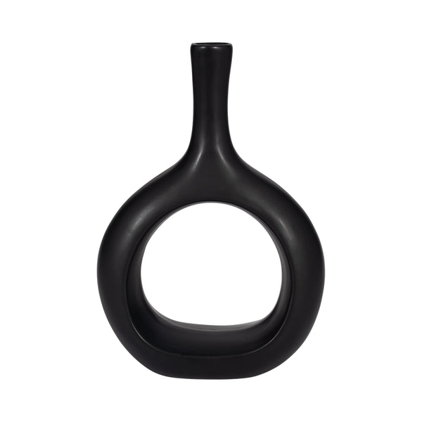 Cer, 9" Curved Open Cut Out Vase, Black
