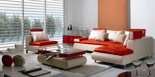 B 205 Modern Red and White Leather Sectional Sofa Set