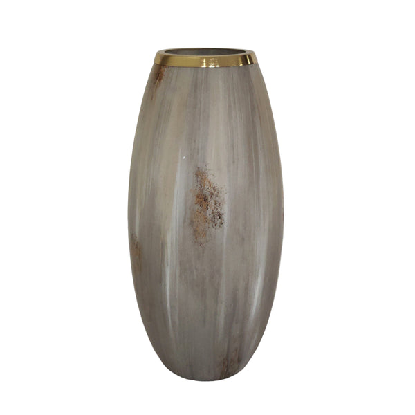 17" Curved Glass Vase Opal Finish, Ivory Multi