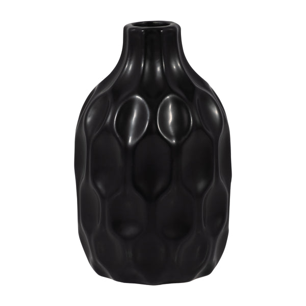 Cer, 8" Honeycomb Dimpled Vase, Black