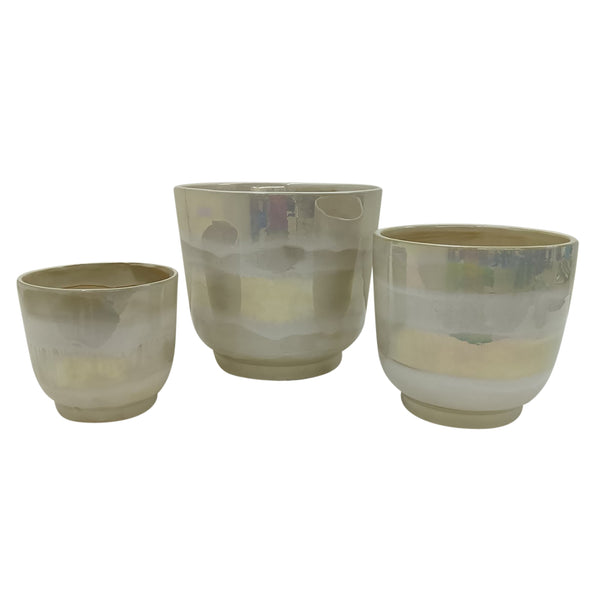 S/3 6/8/10" Reactive Luster Planters, Ivory