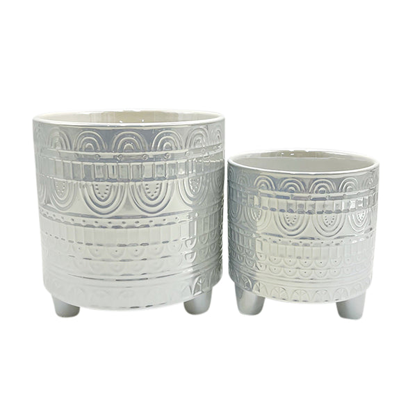 S/2 6/8" Iridescent Boheme Footed Planters, Ivory