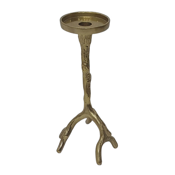 10" Roots Pillar & Taper Candle Holder, Gold