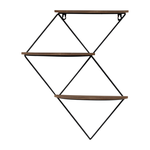 Metal/wood, 21" 3-tier Diamond Wall Shelf, Brown/b