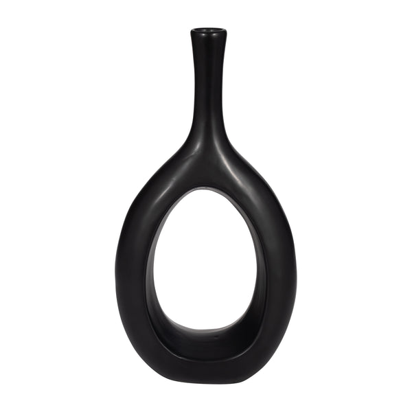 Cer, 12" Curved Open Cut Out Vase, Black