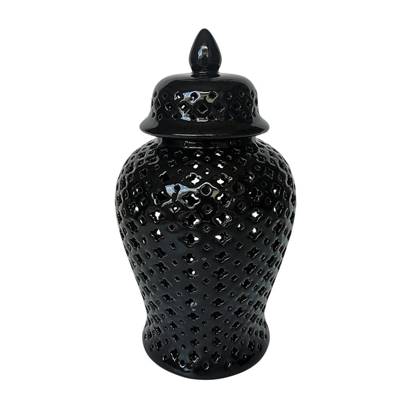 17" Cut-out Clover Temple Jar, Black