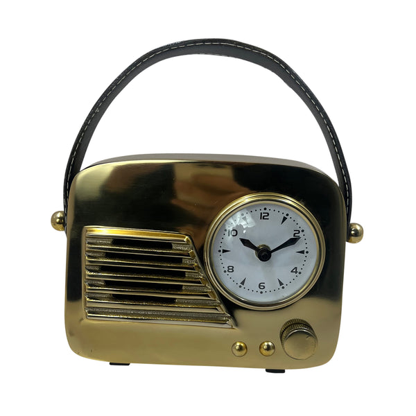 9" Vintage Radio Clock With Strap, Gold