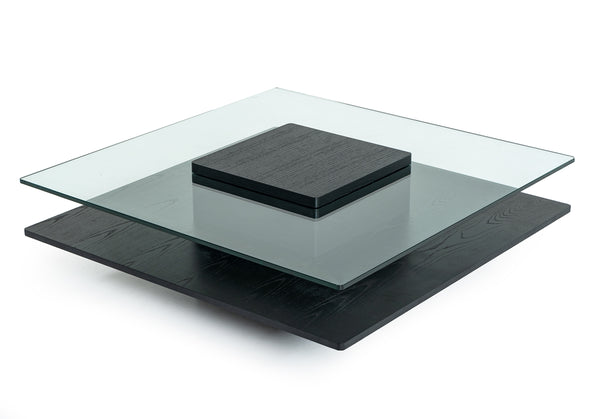 Emulsion Modern Black Oak Glass Coffee Table