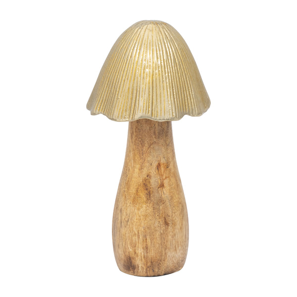 Wood, 8" Mushroom With Metal Top, Gold