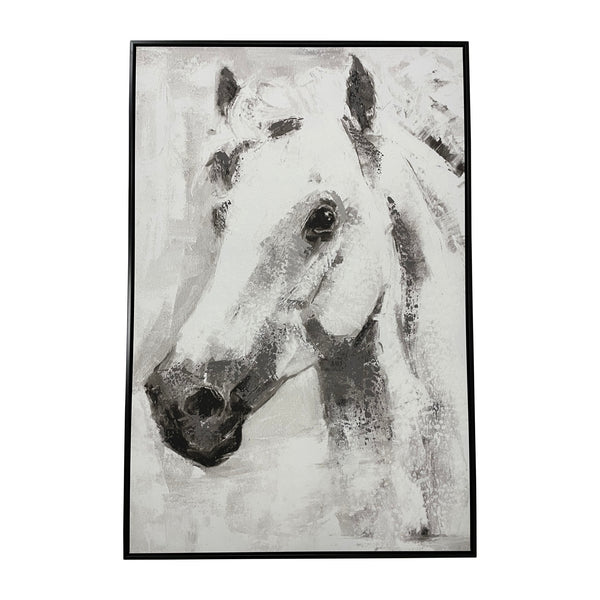 32x48 Framed Handpainted White Horse