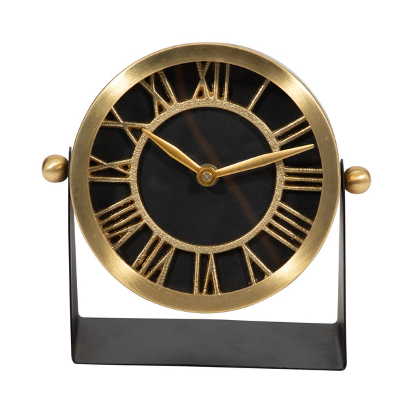 Metal Table Clock 6''  Gold Black