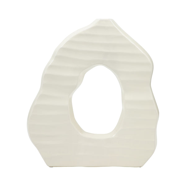 14" Ribbed Open-cut Out Vase, Ivory