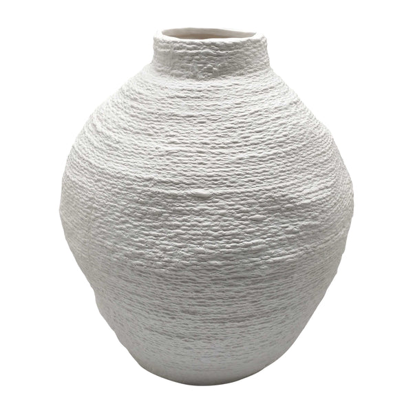 12" Woven Textured Vase, White