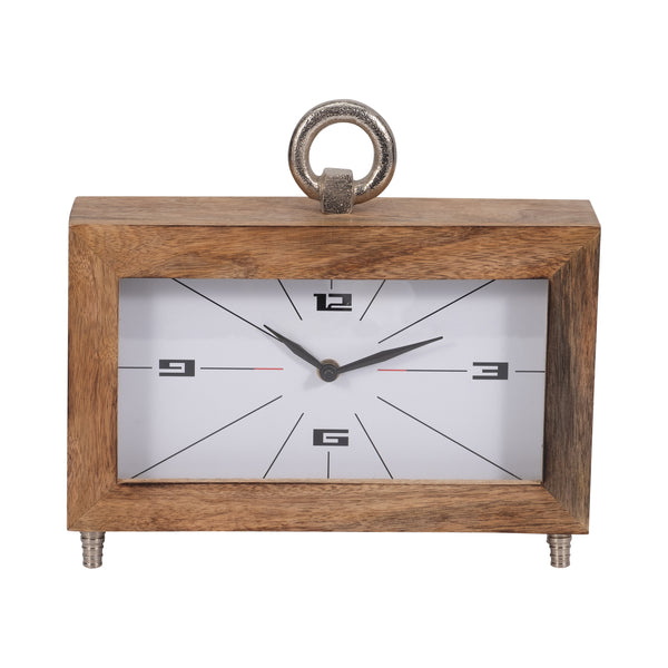 Wood, 10" Mod Rectangle Table Clock, Brown