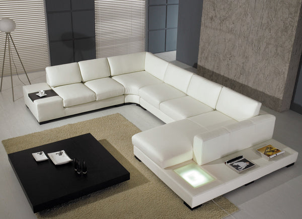 Eco-Leather T35 White Leather Sectional Sofa With Lights