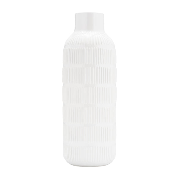 Cer,21",pearl Stripe Vase,white