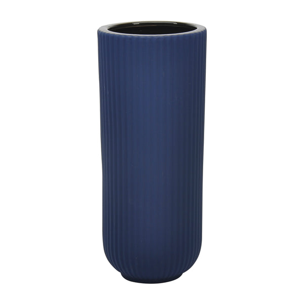 Cer, 11"h Ridged Vase, Navy